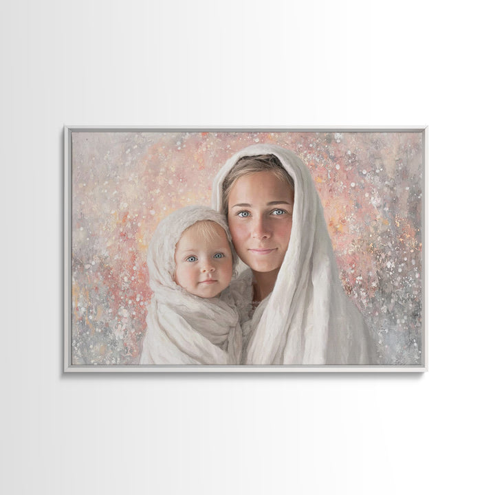 Sacred Bond, Framed Canvas Print, Christian Wall Art, Mary And Jesus Painting, Christian Art Canvas, Large Christian Art, Minimalist Christ