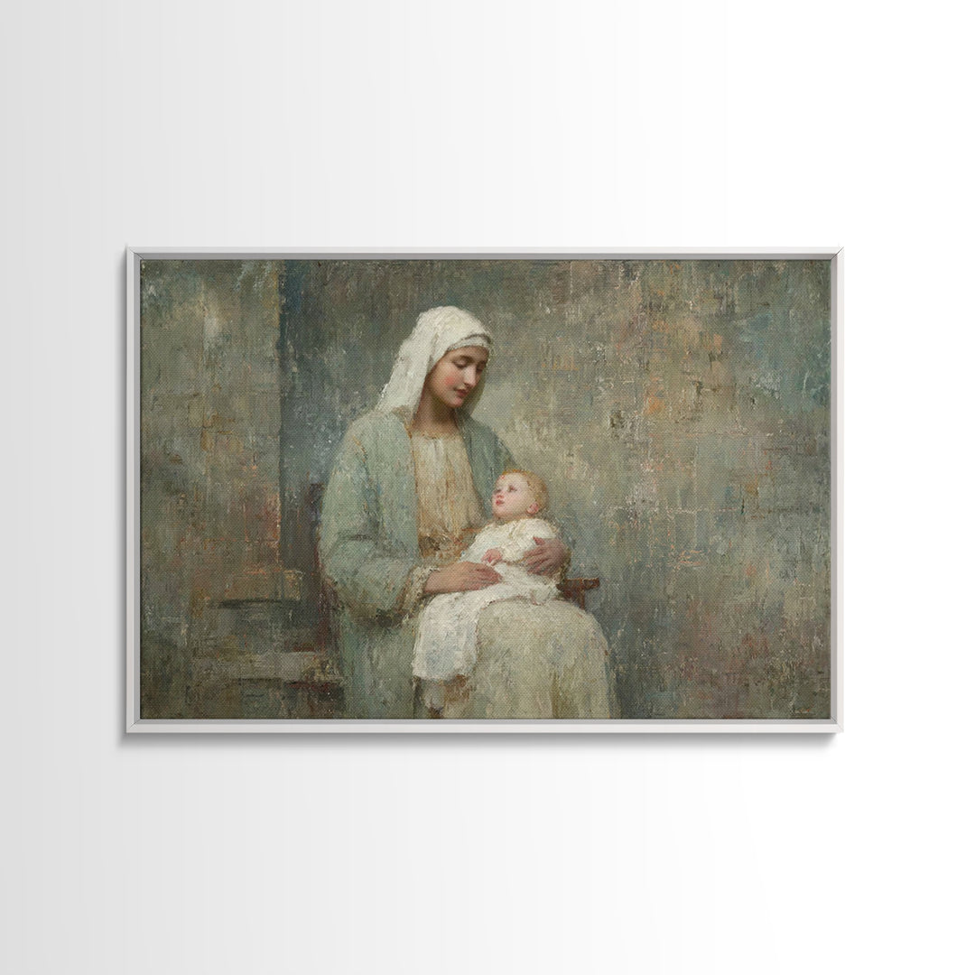 Eternal Motherhood, Framed Canvas Print, Christian Wall Art, Mary And Jesus Painting, Christian Art Canvas, Large Christian Art, Vintage Ch