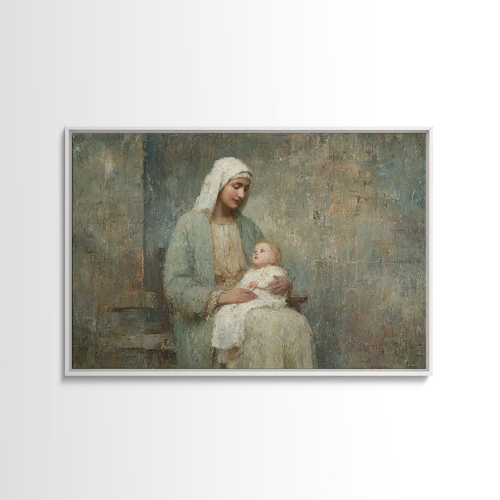 Eternal Motherhood, Framed Canvas Print, Christian Wall Art, Mary And Jesus Painting, Christian Art Canvas, Large Christian Art, Vintage Ch