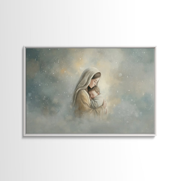 Heavenly Embrace | Framed Canvas Print | Christian Art Canvas | Christian Wall Art | Christian Art | Mary And Jesus Painting