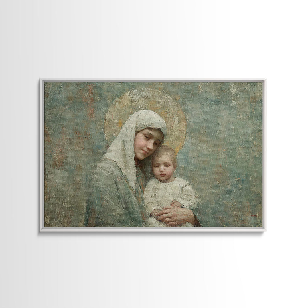 Halo Of Mercy | Framed Canvas Print | Mary And Jesus Painting | Christian Art | Christian Art Canvas | Christian Wall Art