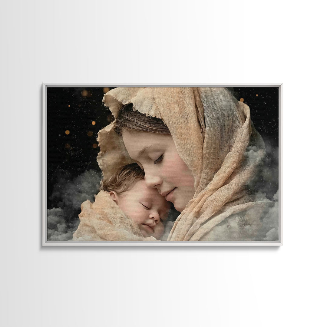Divine Tenderness | Framed Canvas Print | Christian Art | Christian Art Canvas | Mary And Jesus Painting | Christian Wall Art