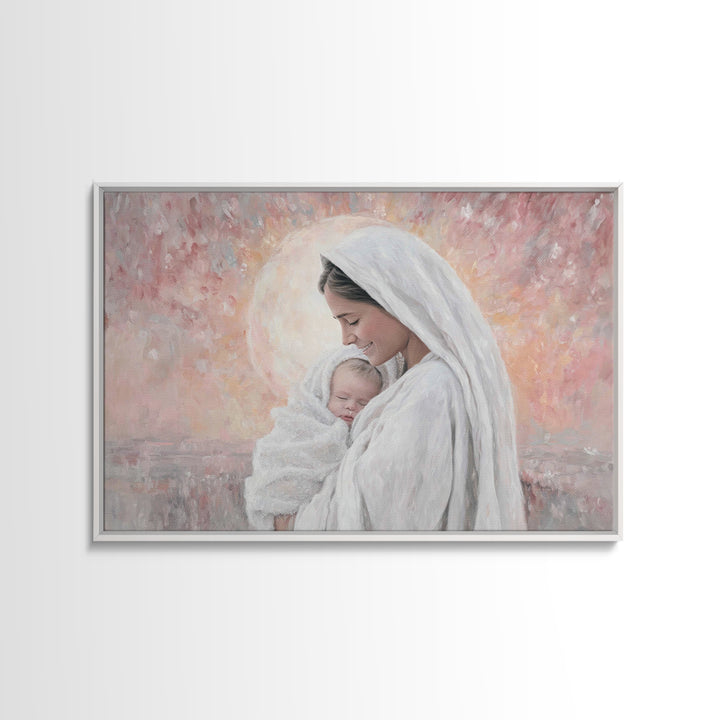 Radiant Dawn Grace | Framed Canvas Print | Christian Wall Art | Christian Art | Christian Art Canvas | Mary And Jesus Painting