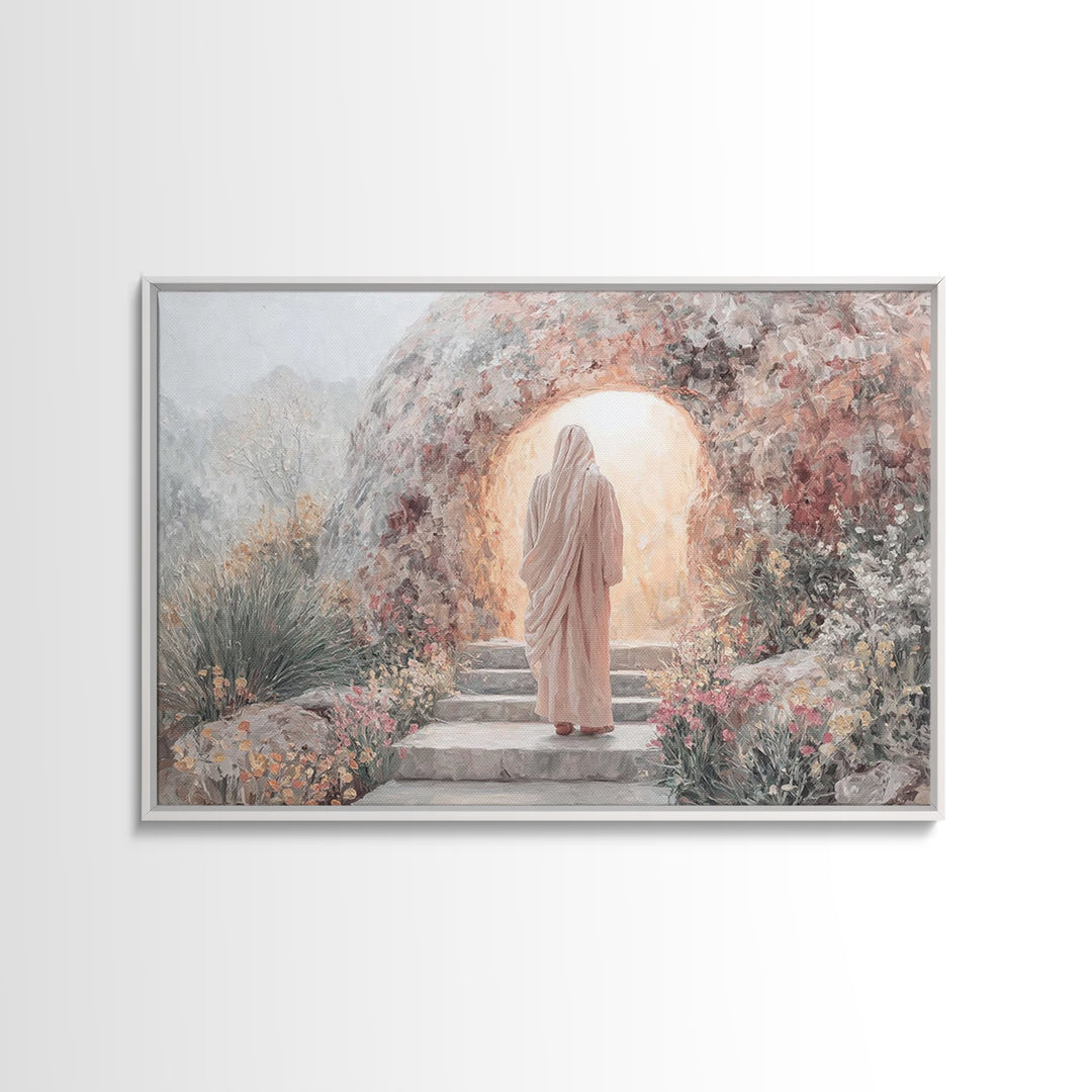 Risen Dawn Path – Framed Canvas Print – Jesus Painting – Christian Wall Art – Christian Art Canvas – Christian Gift Ideas – Christian Decor