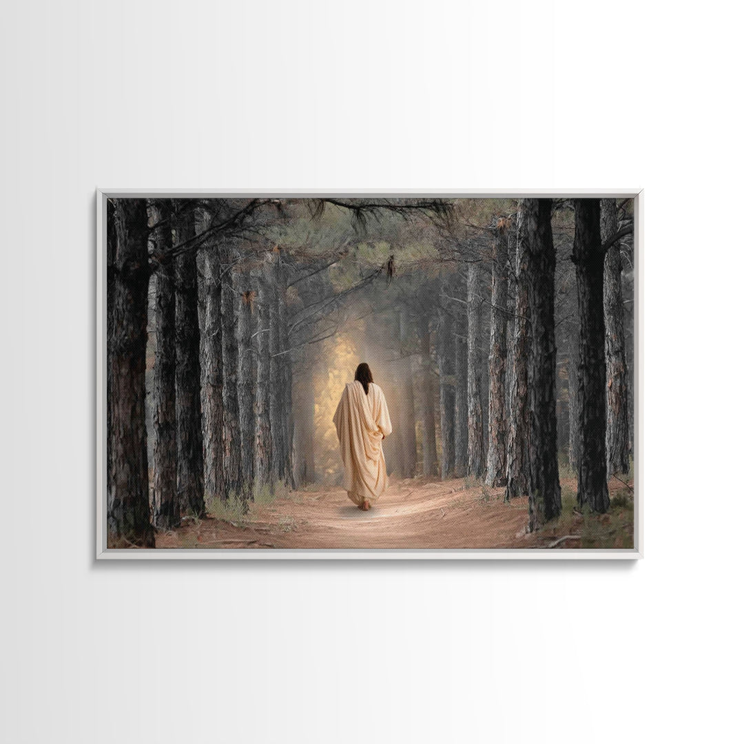 Woodland Savior Steps – Framed Canvas Print – Christian Art Canvas – Christian Wall Art – Jesus Painting – Christian Gift Ideas – Christian