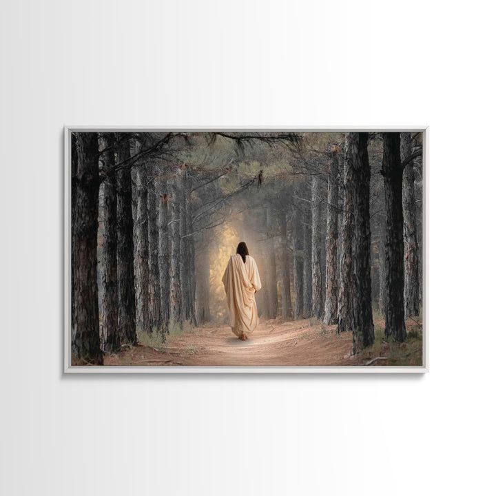 Woodland Savior Steps – Framed Canvas Print – Christian Art Canvas – Christian Wall Art – Jesus Painting – Christian Gift Ideas – Christian