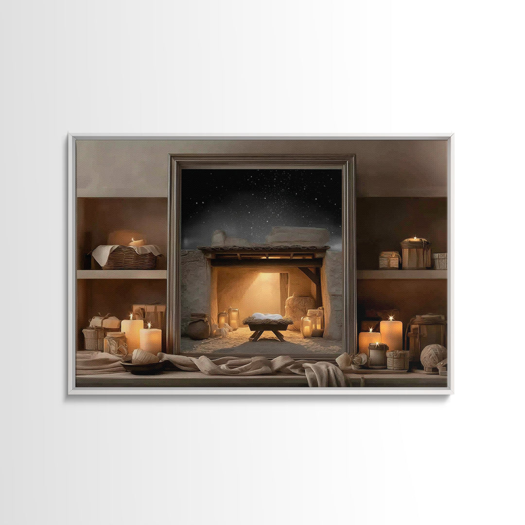 Candlelit Nativity Peace – Framed Canvas Print – Christmas Art – Christian Christmas Decor – Christian Wall Art – Christian Art Canvas – Ch