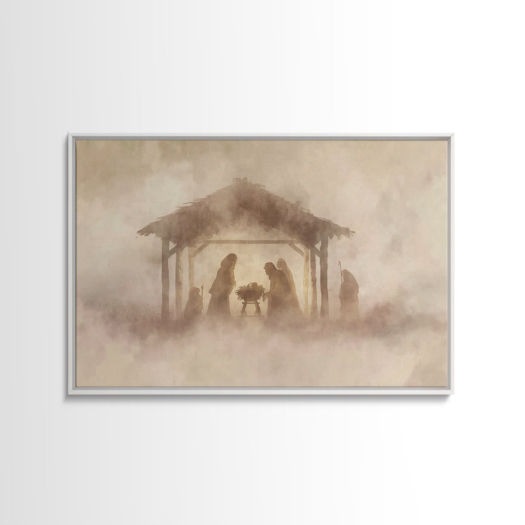 Sacred Birth Scene – Framed Canvas Print – Christian Christmas Art – Christian Art Canvas – Christian Wall Art – Christian Gift Ideas – Vin