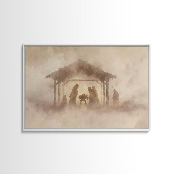 Sacred Birth Scene – Framed Canvas Print – Christian Christmas Art – Christian Art Canvas – Christian Wall Art – Christian Gift Ideas – Vin