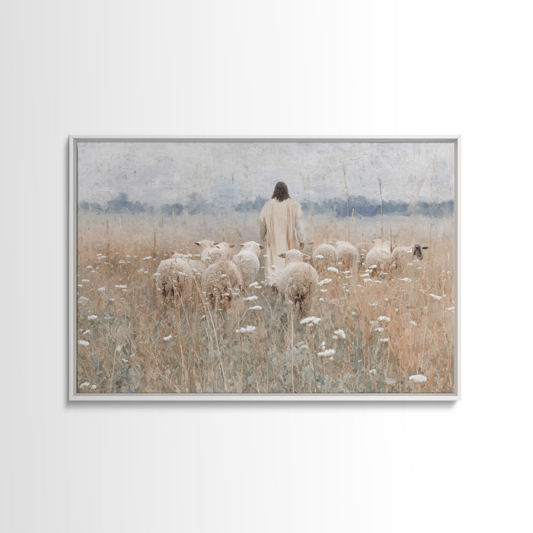 Shepherd’s Calling, Framed Canvas Print, Jesus Painting, Christian Wall Art, Christian Art Canvas, Christian Gift, Vintage Christian Art