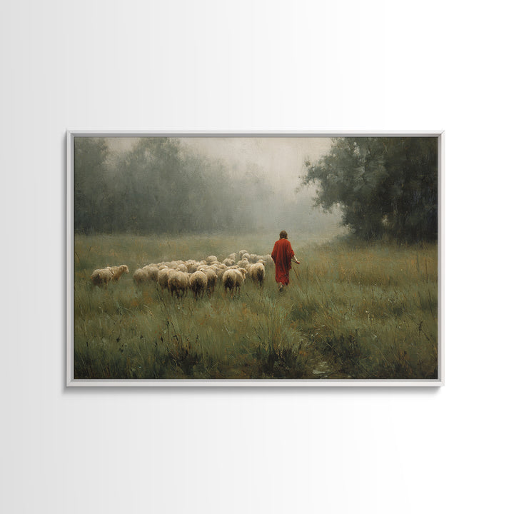 Crimson Pasture Guide, Framed Canvas Print, Christian Art Canvas, Christian Wall Art, Jesus Painting, Christian Gift Ideas, Subtle Christia