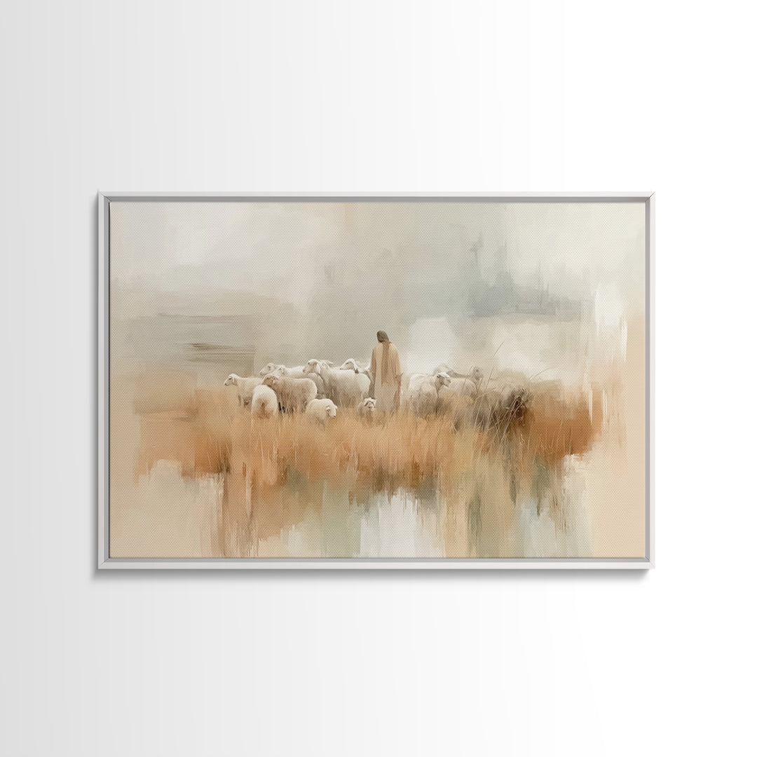 Waterside Shepherd, Framed Canvas Print, Christian Wall Art, Christian Art Canvas, Jesus Painting, Modern Christian Art, Christian Gift Ide