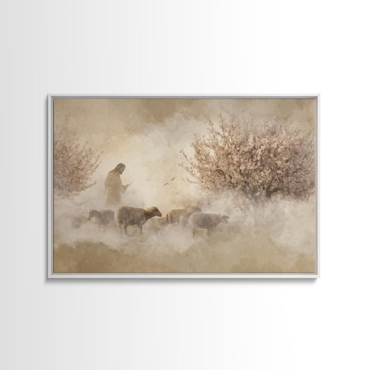 Shepherd’s Quiet Path – Framed Canvas Print – Christian Decor – Christian Art Canvas – Jesus Painting – Christian Wall Art – Christmas Art