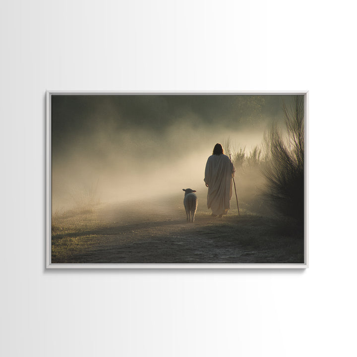 Dawn Shepherd Path – Framed Canvas Print – Jesus Painting – Christian Art Canvas – Christian Wall Art – Christian Decor – Christian Christm