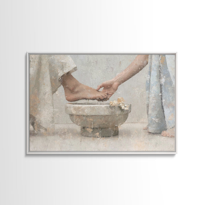 Sacred Washing – Framed Canvas Print – Christian Art Print – Subtle Christian Paintings – Christian Wall Art – Christian Art Gift – Modern