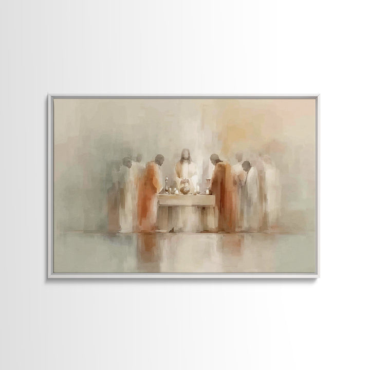 Celestial Supper, Framed Canvas Print, Christian Art Print, Jesus Painting, Christian Wall Art, Minimalist Christian Art, Christmas Art Pri