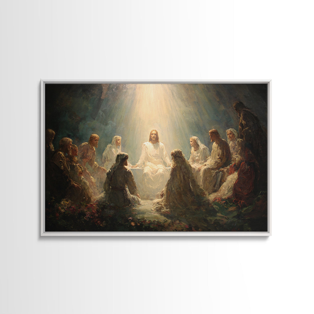 Divine Illumination, Framed Canvas Print, Christian Wall Art, Jesus Canvas Art, Modern Christian Painting, Christian Christmas Art, Christi