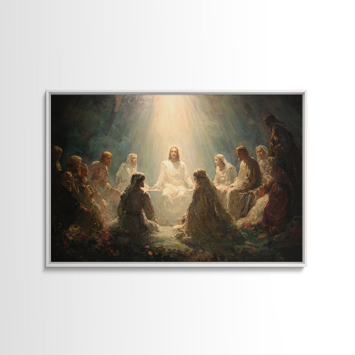 Divine Illumination, Framed Canvas Print, Christian Wall Art, Jesus Canvas Art, Modern Christian Painting, Christian Christmas Art, Christi