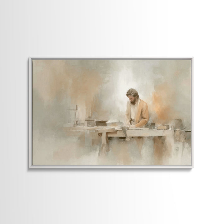 Humble Workshop, Framed Canvas Print, Christian Art Canvas, Jesus Painting, Subtle Christian Art, Christian Wall Art, Christian Gift Ideas