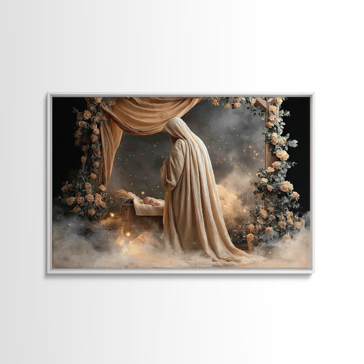 Holy Nativity – Framed Canvas Print – Christian Christmas Art – Christian Wall Art – Jesus Painting – Christian Art Canvas – Christmas Art