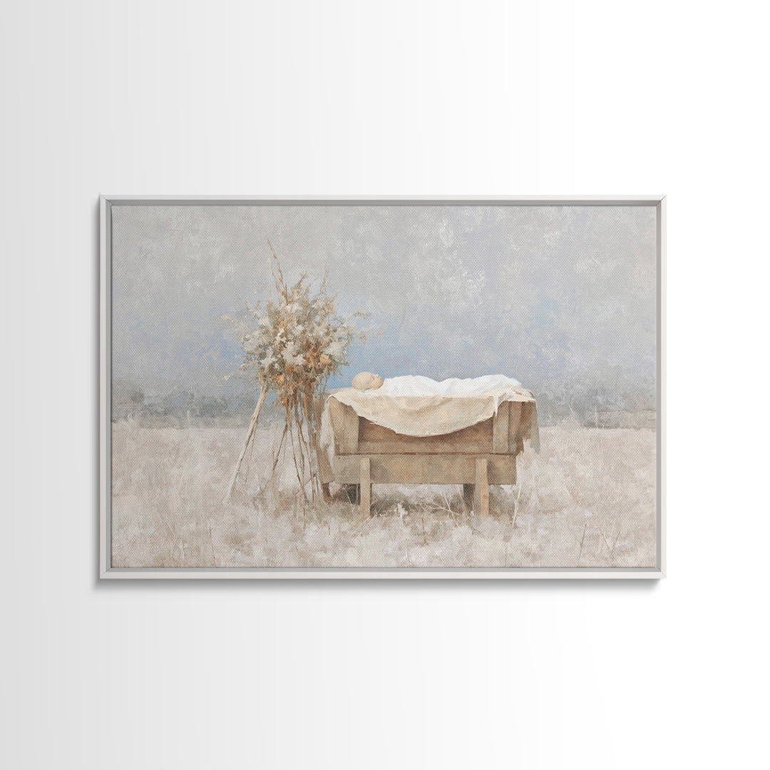Silent Manger – Framed Canvas Print – Christian Art Canvas – Christmas Wall Art – Minimalist Christian Art – Christian Paintings – Christia