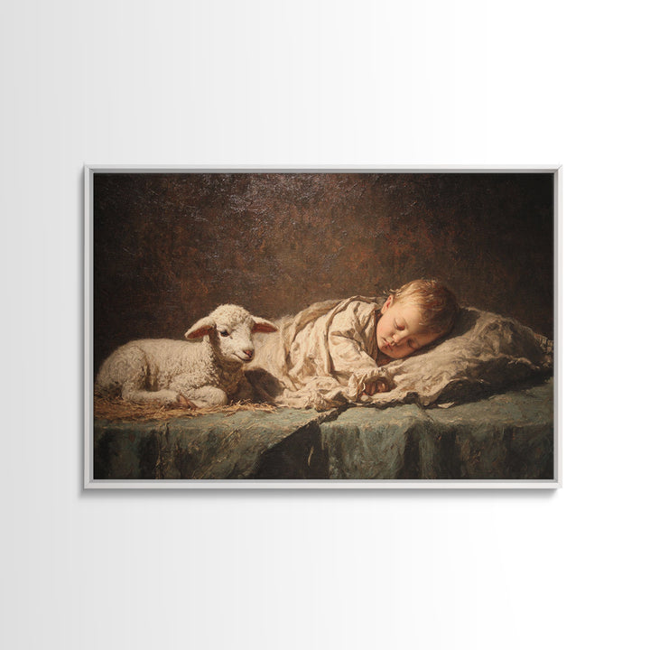 Little Lamb Peace – Framed Canvas Print – Christian Wall Art – Christian Art Canvas – Jesus Painting – Christian Christmas Art – Christian