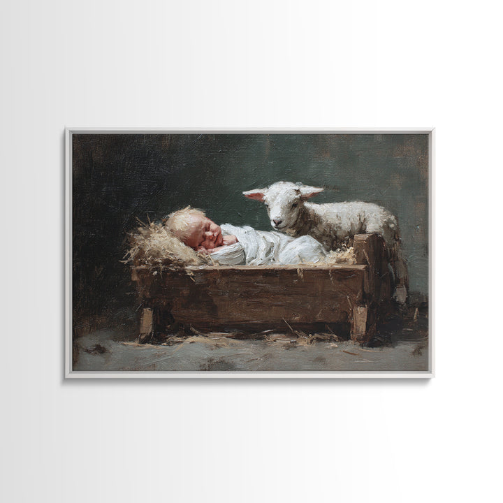 Holy Manger – Framed Canvas Print – Christmas Wall Art – Christian Art Canvas – Jesus Painting – Framed Christian Art – Christian Christmas