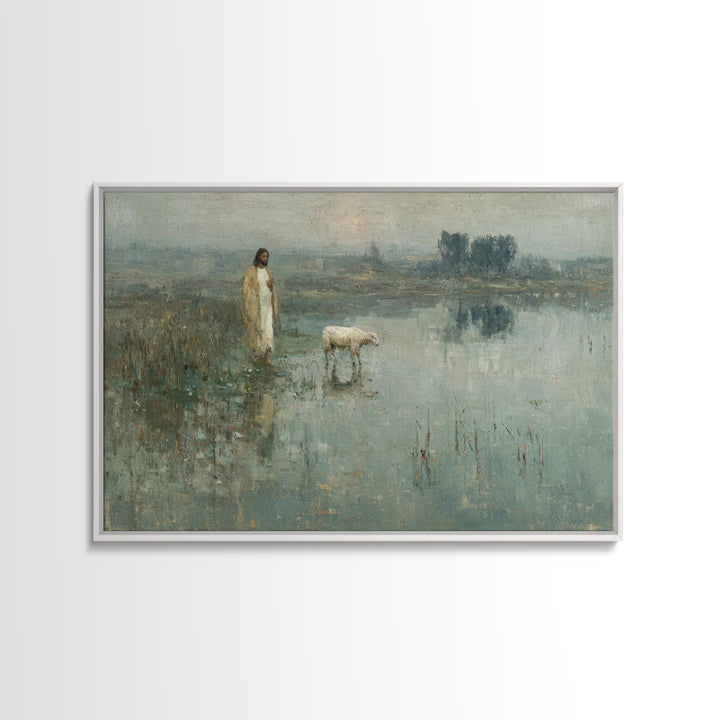 Still Waters Grace | Framed Canvas Print | Christian Art Canvas | Christian Wall Art | Jesus Painting | Vintage Christian Art | Christian D