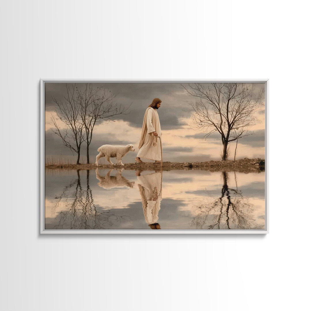 Shepherd’s Quiet Walk, Framed Canvas Print, Christian Wall Art, Jesus Painting, Christian Art Canvas, Christian Christmas Art, Christian De