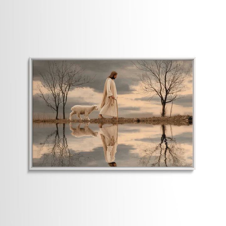 Shepherd’s Quiet Walk, Framed Canvas Print, Christian Wall Art, Jesus Painting, Christian Art Canvas, Christian Christmas Art, Christian De