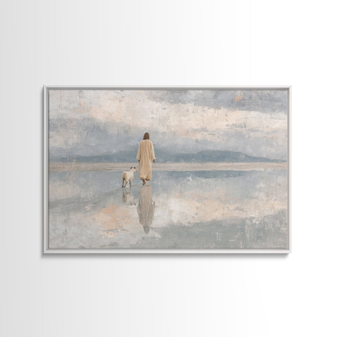 Peaceful Horizon Path – Framed Canvas Print – Christian Art Print – Christian Wall Art – Jesus Painting – Minimalist Christian Art – Christ