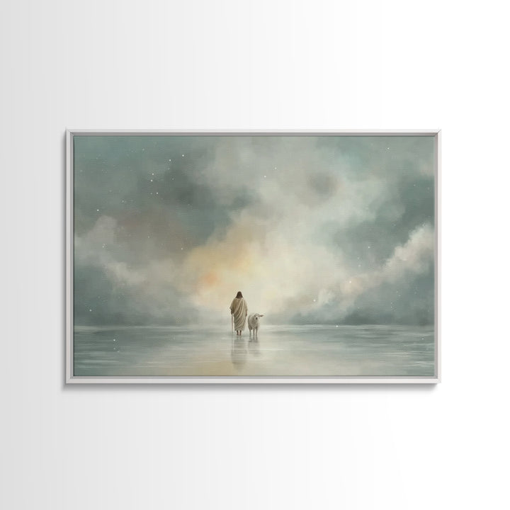 Heaven’s Gentle Steps, Framed Canvas Print, Christian Wall Art, Christian Art Canvas, Jesus Painting, Christmas Art, Christian Christmas De
