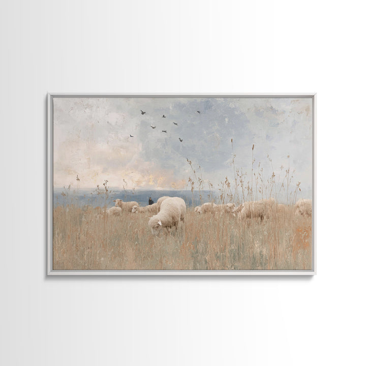 Radiant Sky Gathering, Framed Canvas Print, Christian Wall Art, Christian Art Canvas, Christian Christmas Art, Jesus Painting, Modern Chris