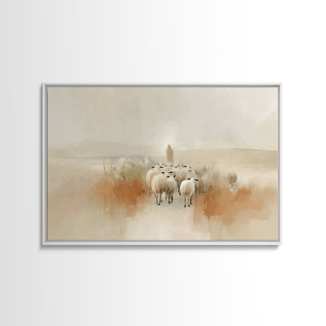 Desert Flock Journey, Framed Canvas Print, Christian Art Canvas, Christian Wall Art, Jesus Painting, Minimalist Christian Art, Christian Gi