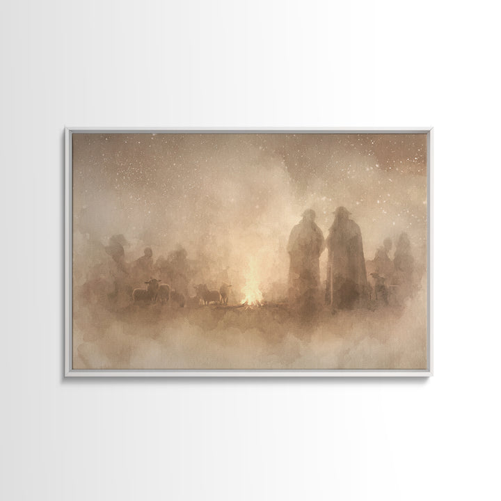 Silent Night Watch – Framed Canvas Print – Christian Wall Art – Christian Art Canvas – Moody Christmas Art – Christian Painting – Christian