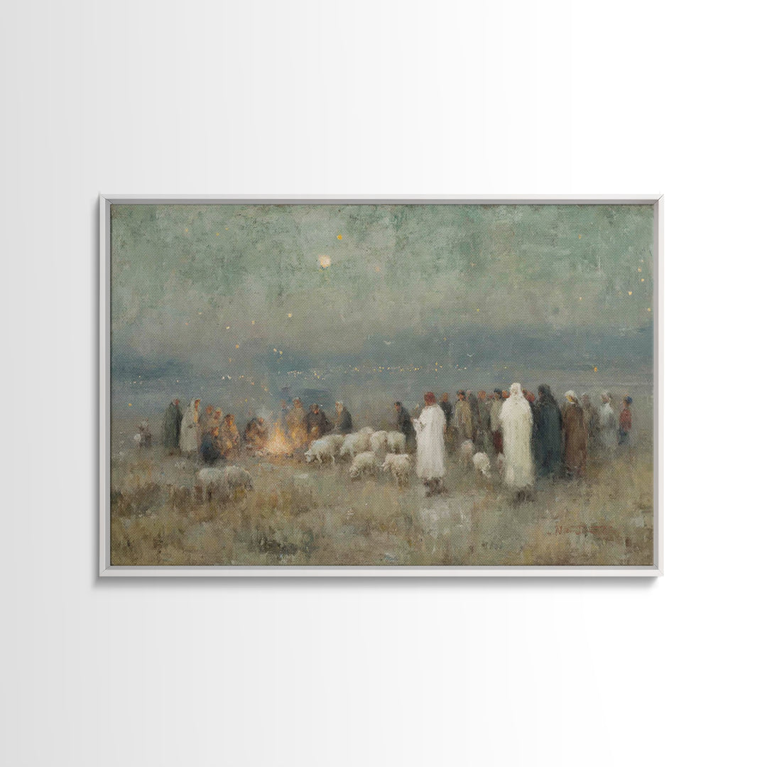 Night Of Shepherds – Framed Canvas Print – Christmas Wall Art – Christian Art Canvas – Christian Christmas Art – Christian Decor – Jesus Pa