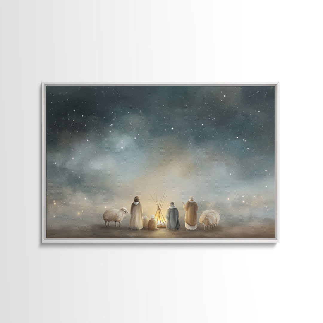 Starry Pasture Peace – Framed Canvas Print – Christian Art Canvas – Christian Christmas Art – Christmas Art – Christian Wall Art – Subtle C