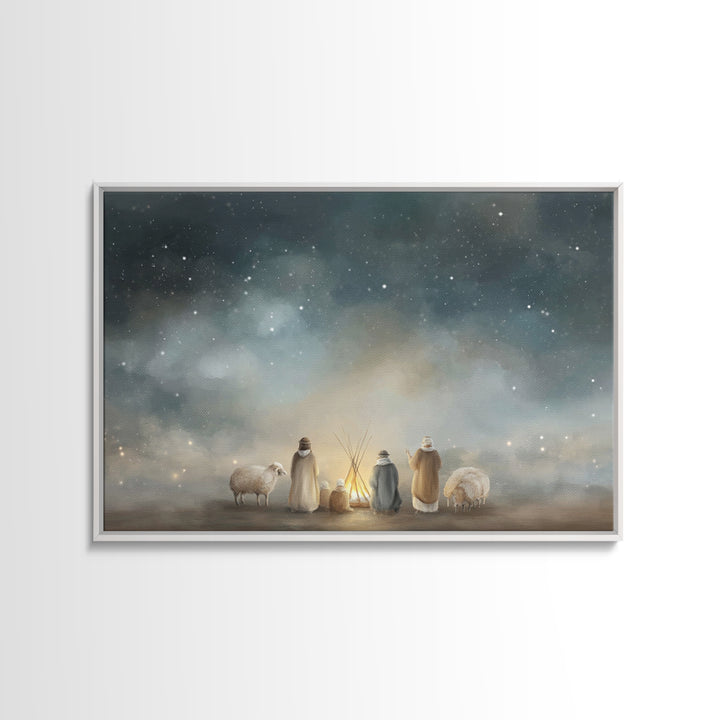 Starry Pasture Peace – Framed Canvas Print – Christian Art Canvas – Christian Christmas Art – Christmas Art – Christian Wall Art – Subtle C