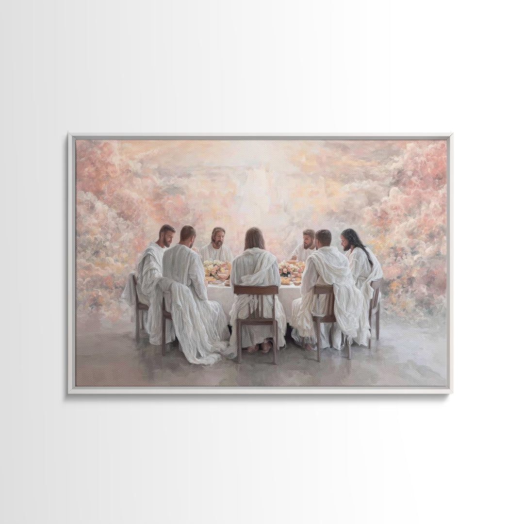 Heavenly Supper Light | Framed Canvas Print | Christian Wall Art | Jesus Painting | Christian Art Canvas | Modern Christian Art | Christian