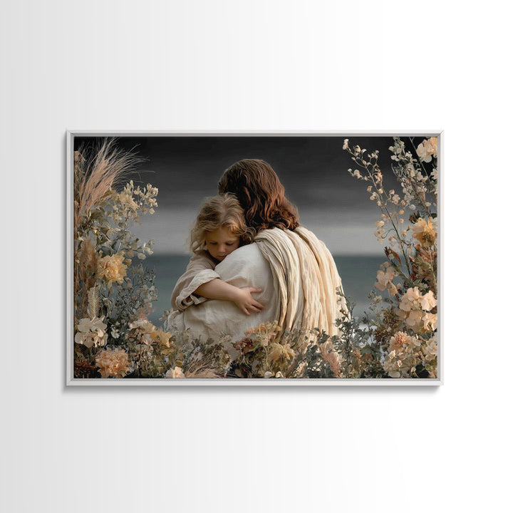 Embrace Of Peace | Framed Canvas Print | Jesus Painting | Christian Wall Art | Christian Art Canvas | Subtle Christian Art | Christian Deco