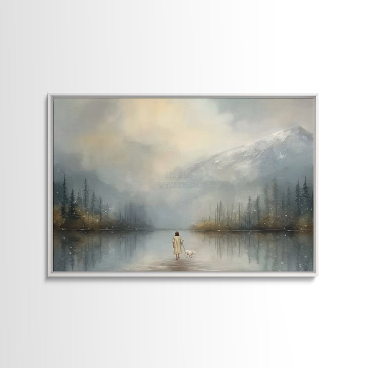 Misty Shepherd Path, Framed Canvas Print, Christian Art Print, Jesus Painting Canvas, Christian Gift Ideas, Modern Christian Art, Christmas