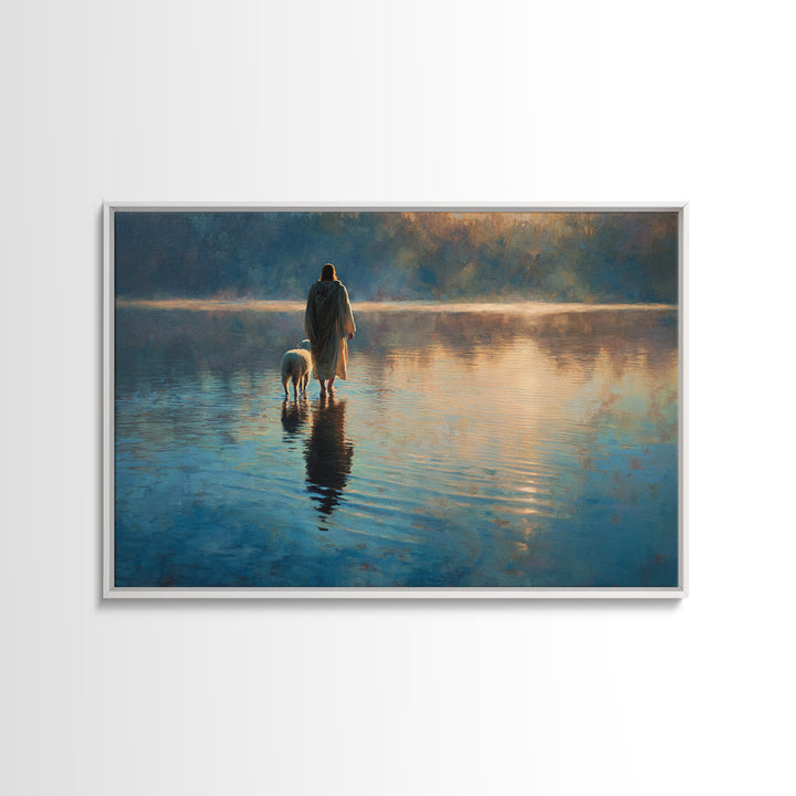 Still Waters Walk | Framed Canvas Print | Jesus Painting | Christian Art Work | Modern Christian Painting | Christian Art Gift | Christmas