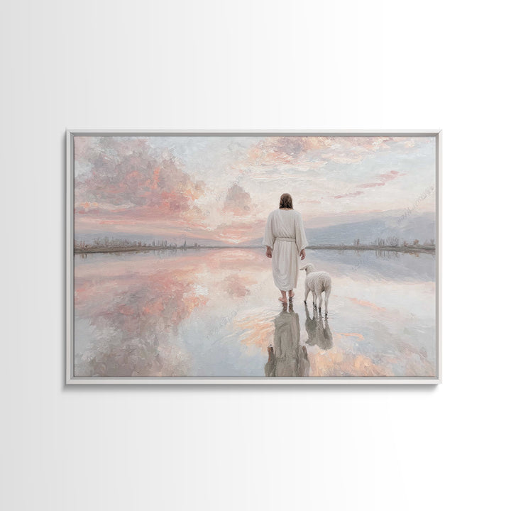 Heaven’s Reflection, Framed Canvas Print, Christian Art Canvas, Large Jesus Painting, Christian Decor For Home, White Christmas Art, Modern