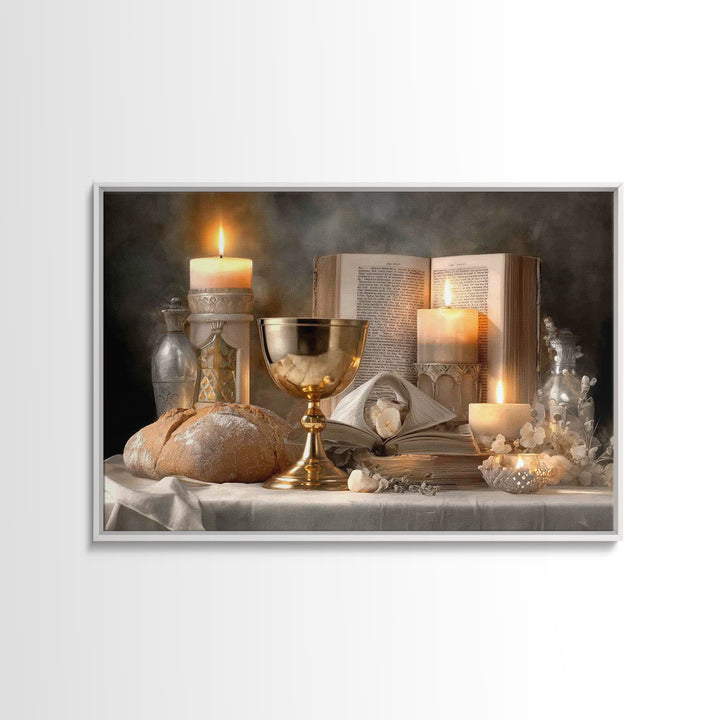 Sacred Feast Light – Framed Canvas Print – Christian Christmas Art – Christian Wall Art – Vintage Christian Art – Jesus Painting – Christia