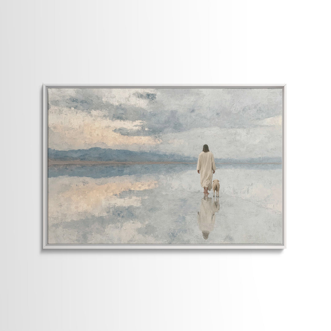 Cloudlit Shepherd – Framed Canvas Print – Jesus Painting – Christian Art Prints – Christian Christmas Decor – Christian Wall Art – Moody Ch