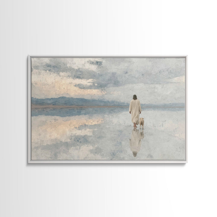 Cloudlit Shepherd – Framed Canvas Print – Jesus Painting – Christian Art Prints – Christian Christmas Decor – Christian Wall Art – Moody Ch