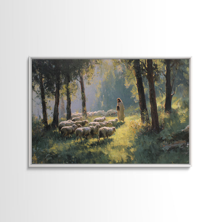 Morning Pastures Light, Framed Canvas Print, Jesus Painting, Christian Art Canvas, Christian Wall Art, Modern Christian Painting, Christian