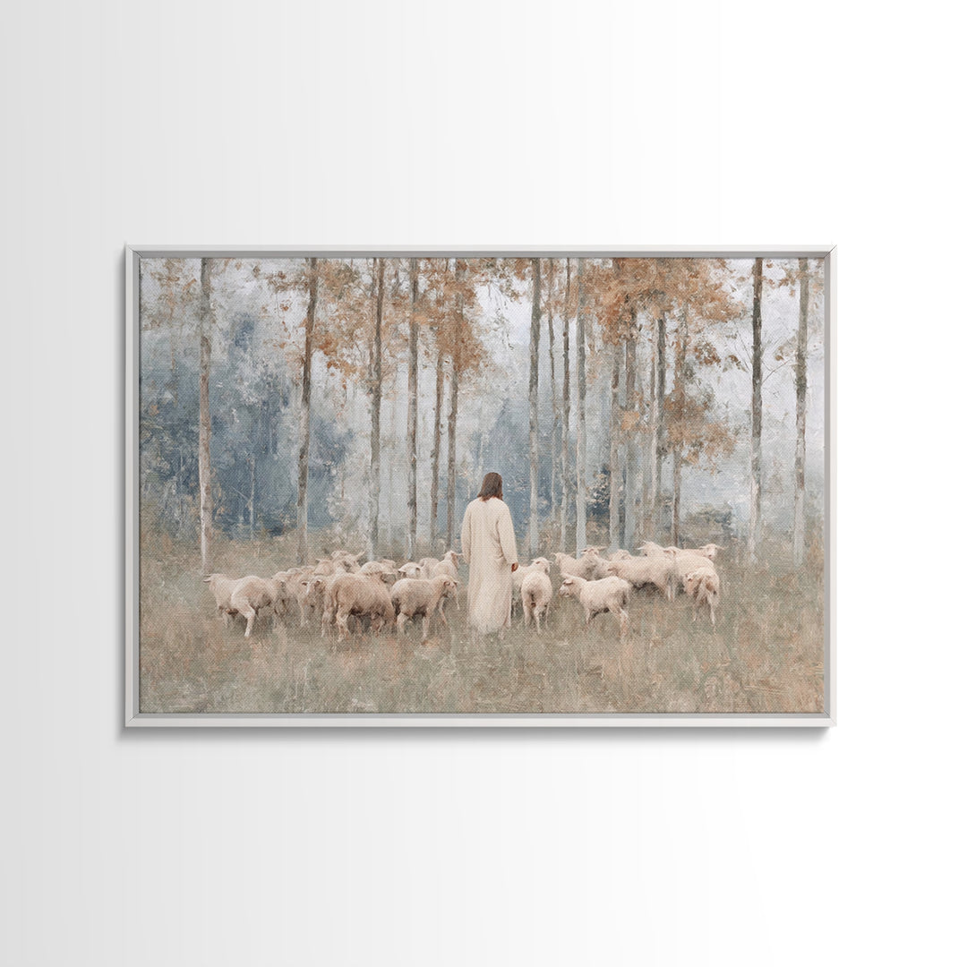 Autumn Sheep Path – Framed Canvas Print – Christian Art Canvas – Subtle Christian Art – Christian Paintings – Christian Wall Art – Christia