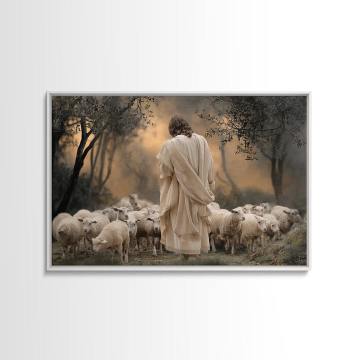 Circle Of The Flock | Framed Canvas Print | Christian Art Print | Jesus Painting | Christian Wall Art | Modern Christian Painting | Christi