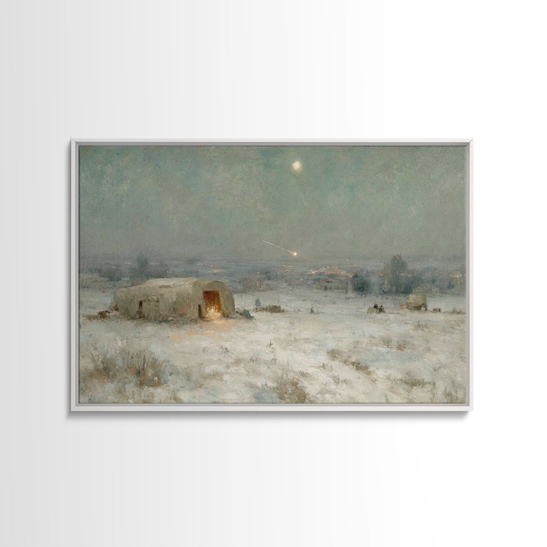 Silent Bethlehem Night, Framed Canvas Print, Christmas Art Prints, Christian Christmas Art, Vintage Christmas Art, Christian Wall Art, Chri
